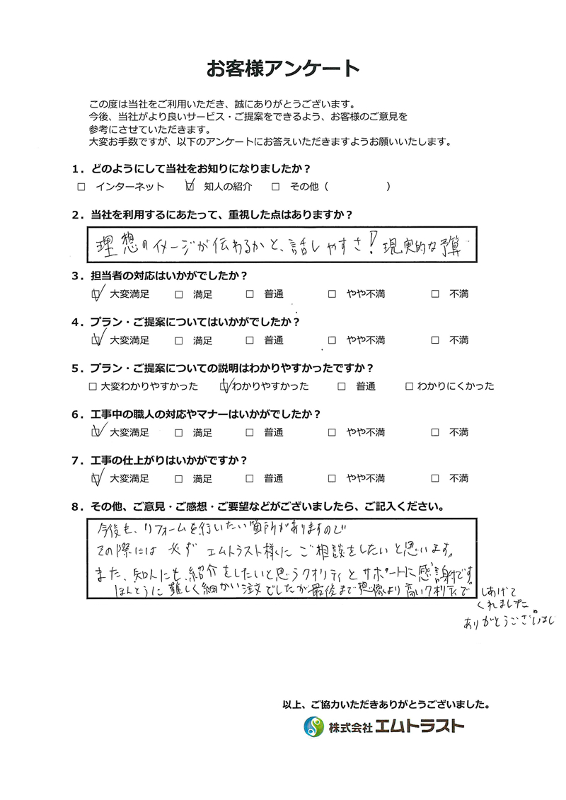 知人にも紹介したいと思うクオリティとサポートに感謝